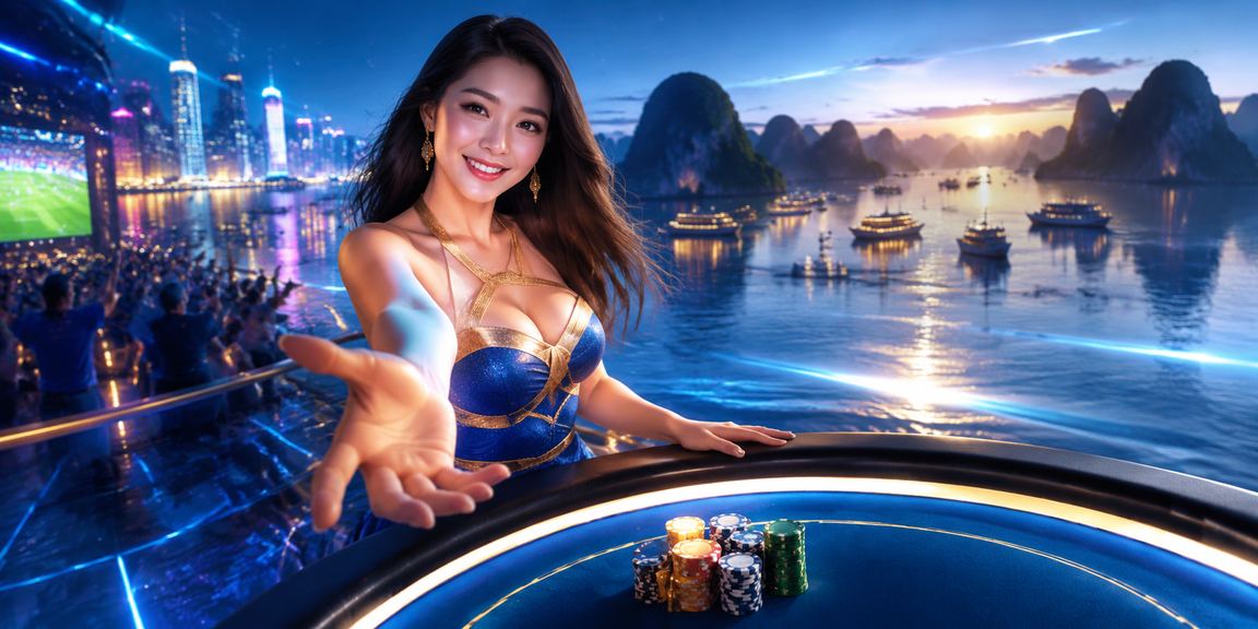 Khung cảnh Vịnh Hạ Long về đêm với ánh đèn neon casino