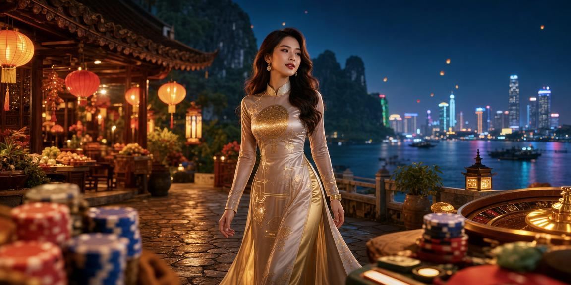Người phụ nữ mặc áo dài truyền thống Ninh Bình xem kết quả xổ số và cược trực tuyến
